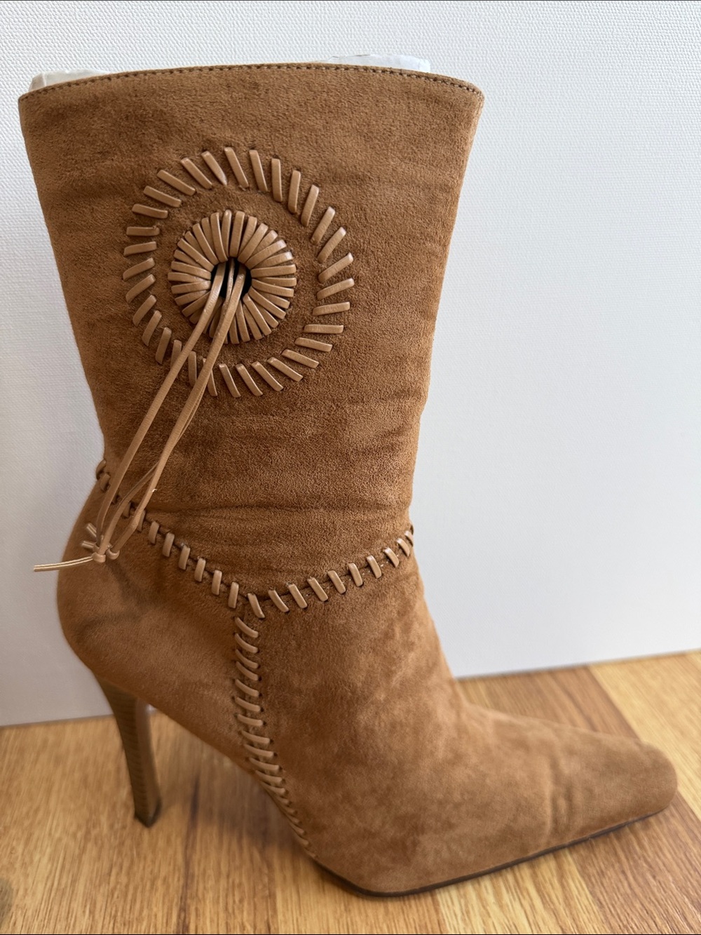 Vintage Tan Suede Stiletto Ankle Boots